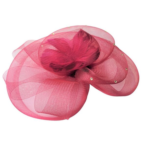 Red Fascinator with Soft Sinamay and Crinoline Layered Bows - Picture 2 of 16